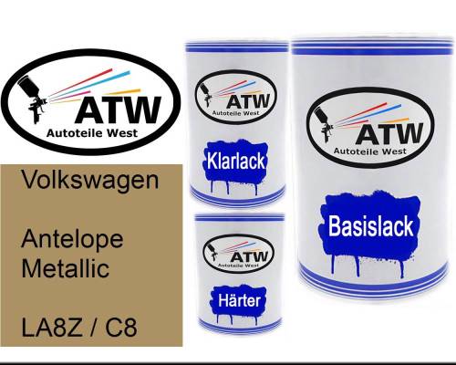 Volkswagen, Antelope Metallic, LA8Z / C8: 500ml Lackdose + 500ml Klarlack + 250ml Härter - Set, von ATW Autoteile West.